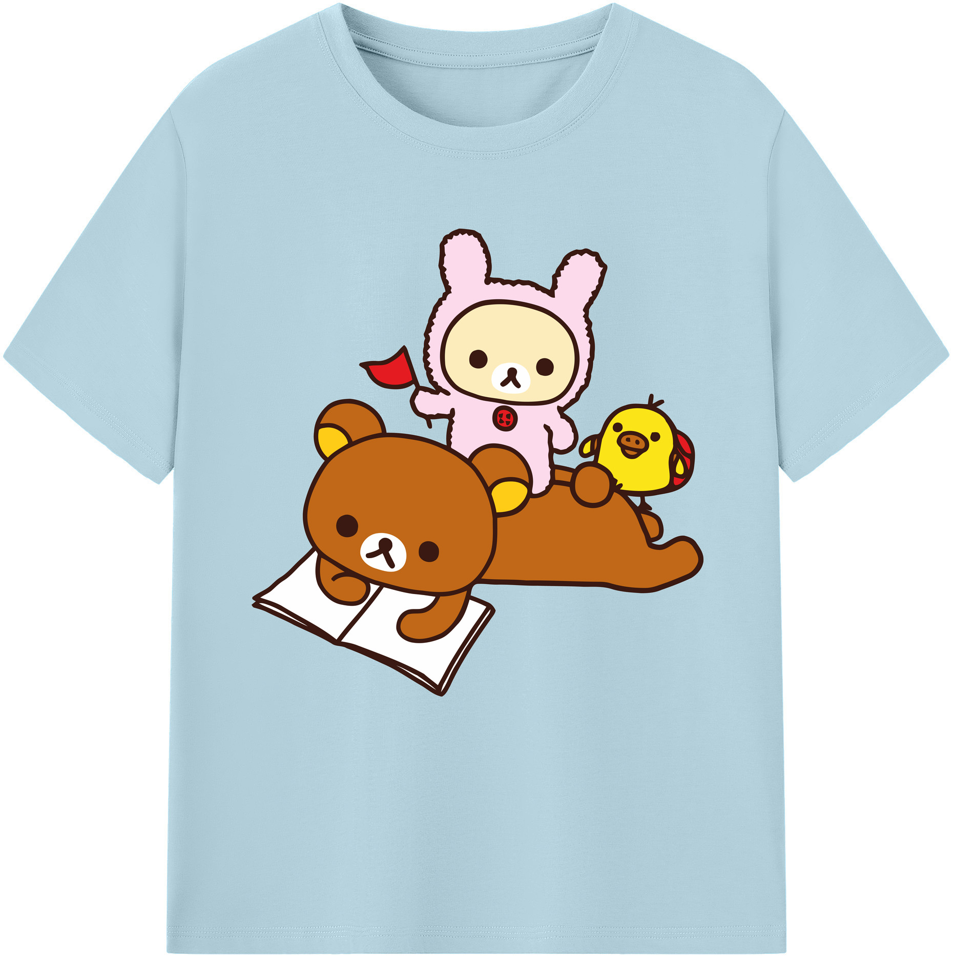 （画像用） リラックマ リラックマ キイロイトリ Rilakkuma Korilakkuma Kiiroitori 綿100％半袖Tシャツ（フロントプリント）